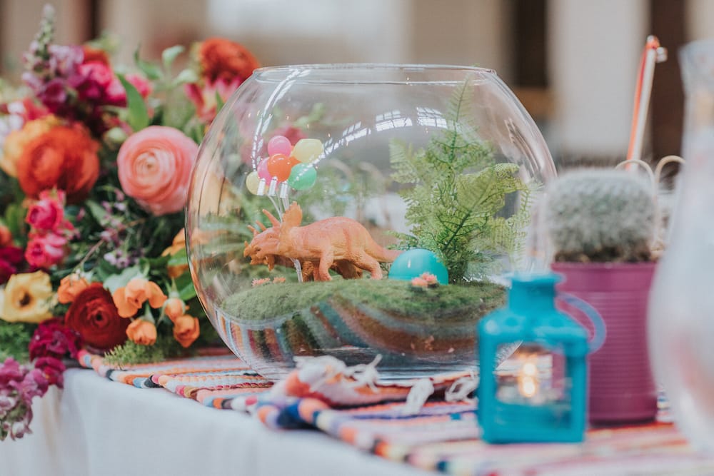 wedding table ideas, dinosaurs and cacti
