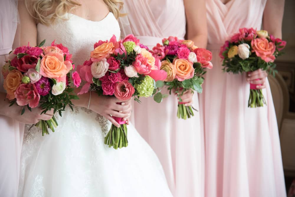 bridesmaids bouquets, bright spring flowers