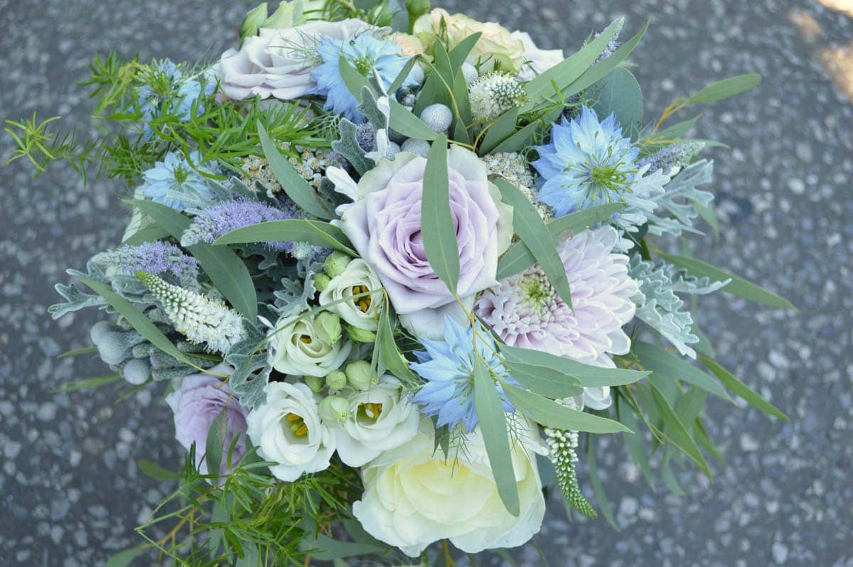 pastel coloured summer bridal bouquet