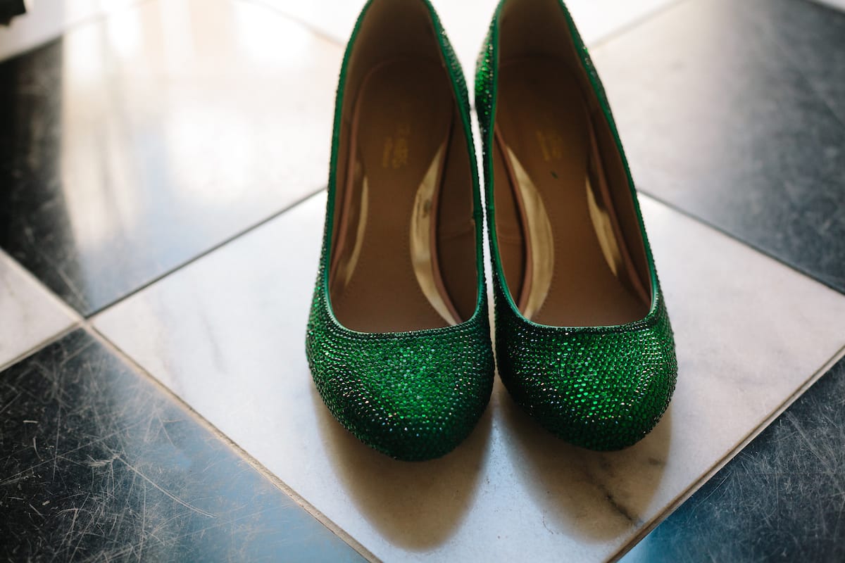 green glittery wedding shoes