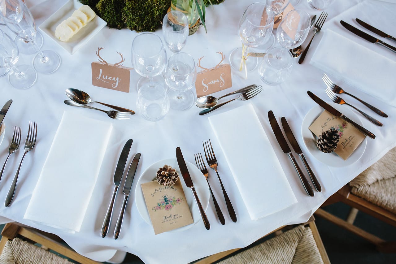 table settings at southend barns wedding