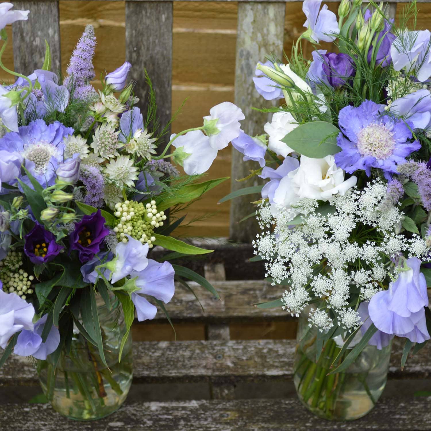 blue and purple bridesmaids bouquets