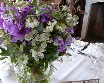 Purple wedding decorations - Wakehurst Place, West Sussex