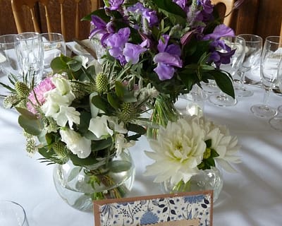 Purple table arrangements - Wakehurst Place, West Sussex