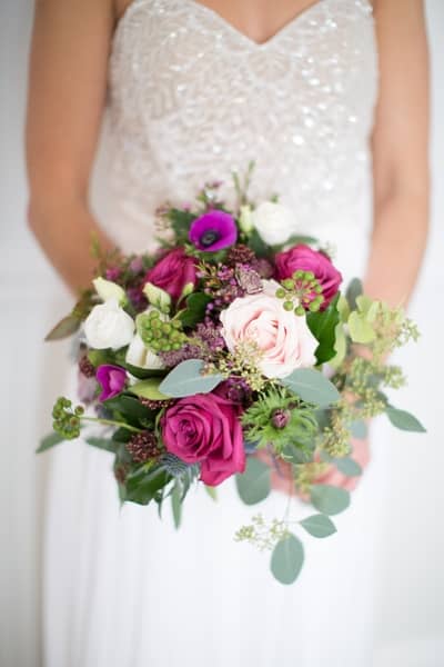 Winter bridal bouquet, berry shades