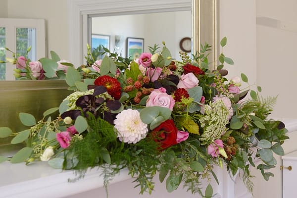 dusky pink and burgundy wedding flowers hove