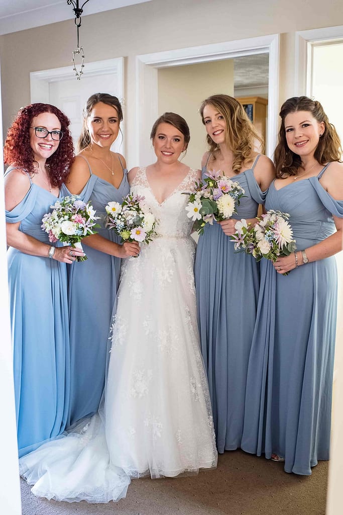 Locally grown bridesmaids bouquets in Sussex at Pangdean Barn Wedding