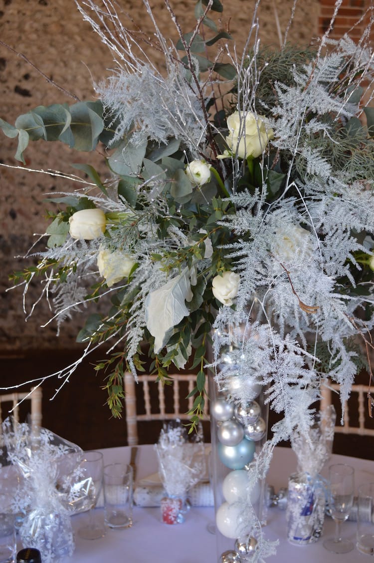 winter white and silver table arrangement