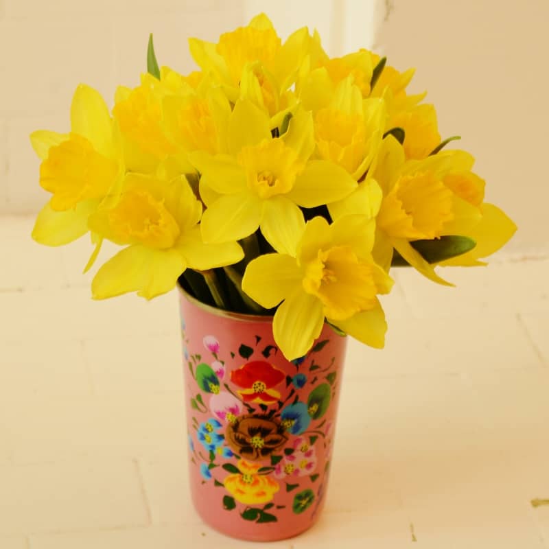Yellow spring flowers, daffodils in a vase