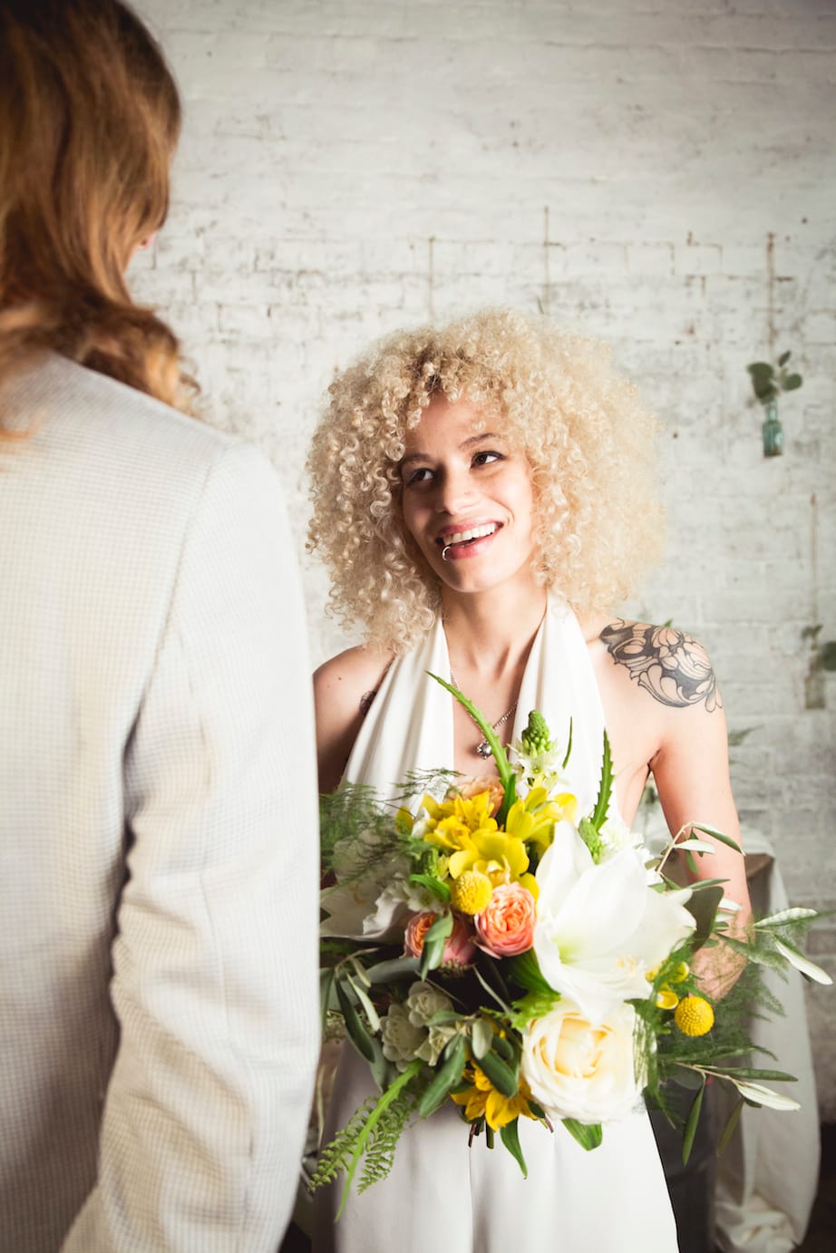 tattoo bride, show off your shoulders with halterneck