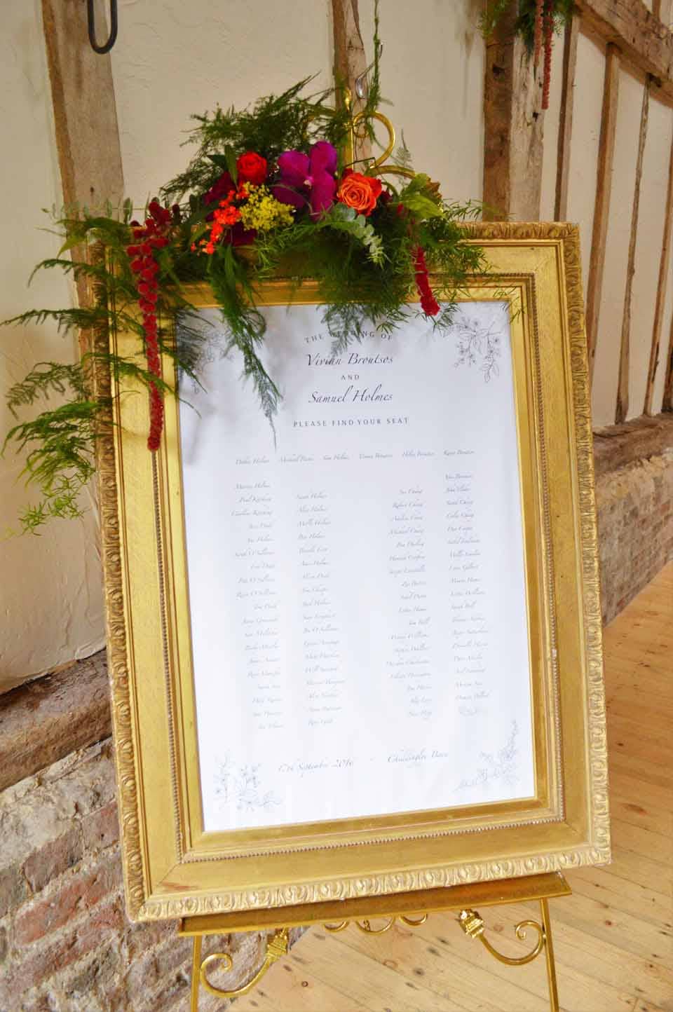 wedding table plan frame with flowers