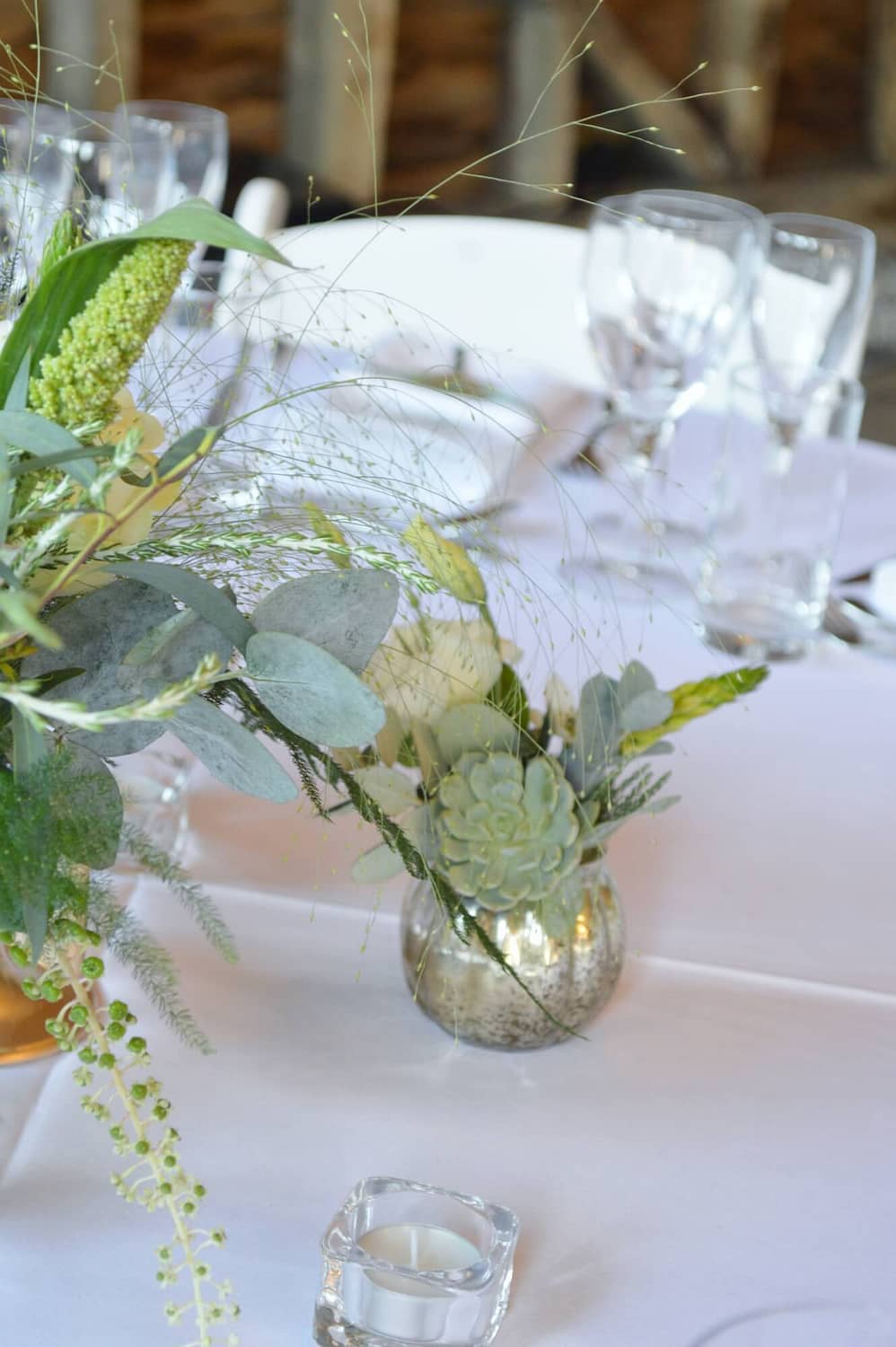 succulent and gold vase wedding table decoration